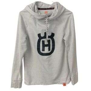 Husqvarna Logo Hoodie Cowl Neck Drawstring Pullover Gray Medium